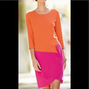 Joan Vass Women 3/4-Sleeve Colorblock Dress, Fuchsia/Coral Size: L NWT cute